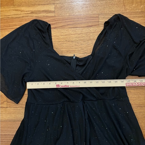 Shein Curve Dress Women’s 1XL (14) Black Sparkly V Neck Short Sleeve A line NWOT - Picture 6 of 8